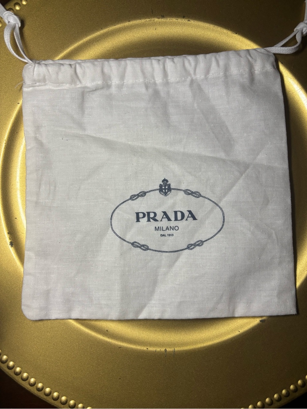 Prada White Drawstring Cotton Dust Pouch with Logo